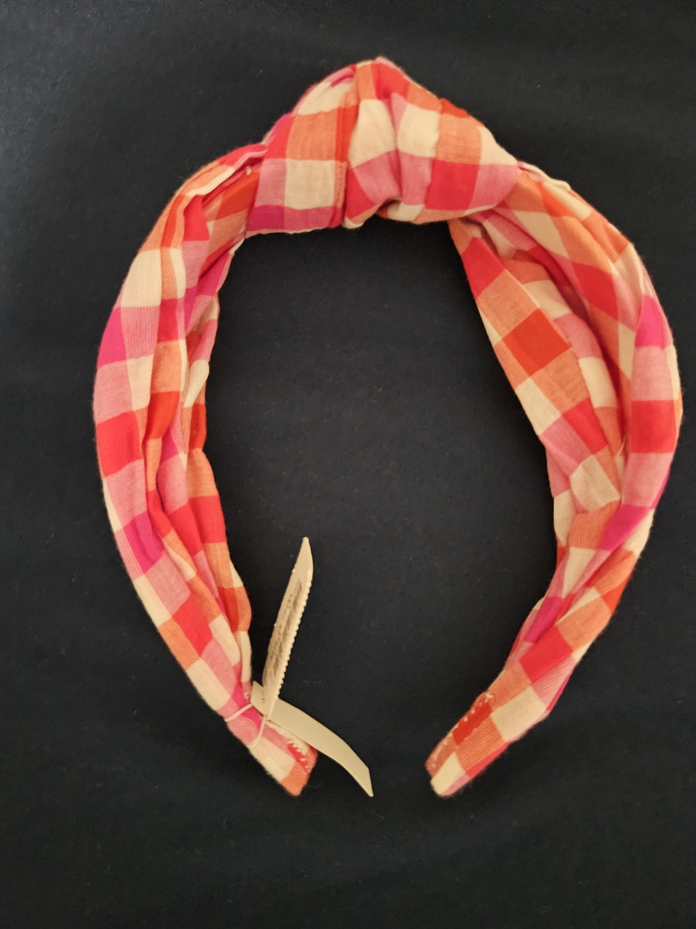J. Crew Pink, Orange & Cream Plaid Knotted Headband